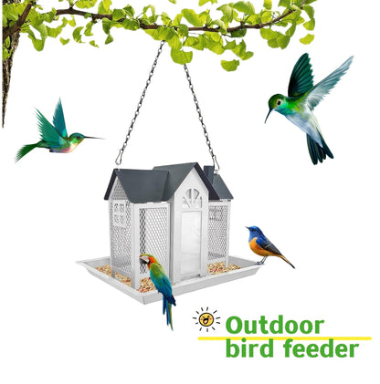 Mangeoire à oiseaux sauvage résistante aux écureuils pour extérieur – Mangeoire suspendue à grande capacité en maille métallique à 3 compartiments, résistante aux intempéries, pour cardinaux, pinsons et oiseaux de jardin, plusieurs couleurs
