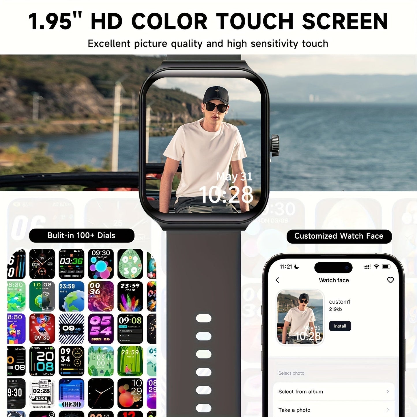 Smartwatch with Alexa Built-In 1.95 Inch Large HD Screen Wireless Bluetooth Calling 100+ Sport Modes Fitness Tracker Pedometer Heart Rate Sleep Monitor – iPhone Android Compatible Unisex Men Women 12 Colors