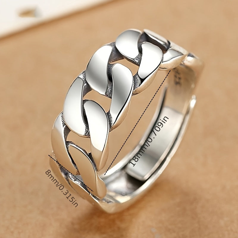 Bague cubaine réglable avec chaîne torsadée en argent 925 pour hommes et femmes – Bague unisexe pour index, bijou de style urbain unique, à superposer et à porter au quotidien