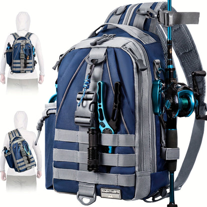 Sac à dos de pêche avec porte-canne – Sac bandoulière imperméable pour randonnée, pêche à la mouche, rangement de boîte à pêche, cadeau pour papa pêcheur