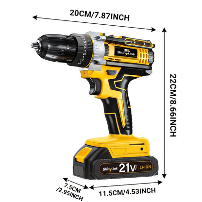 Ensemble de perceuse sans fil 21V, 18 à 148 pièces | Perceuse-visseuse électrique rechargeable avec 2 batteries, embouts de vissage, outils à main et boîte à outils – Kit complet de réparation domestique pour bricolage, cadeau pour homme