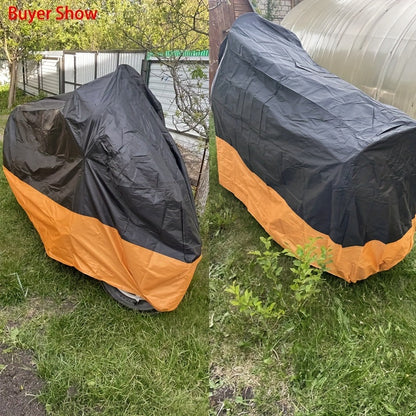 Housse de moto imperméable XXXL à ajustement universel - Protection résistante pour tous les temps pour Harley Road King, Electra Glide, Street Glide, Honda Goldwing, Yamaha Royal Star et motos de tourisme, 295x109x140 cm