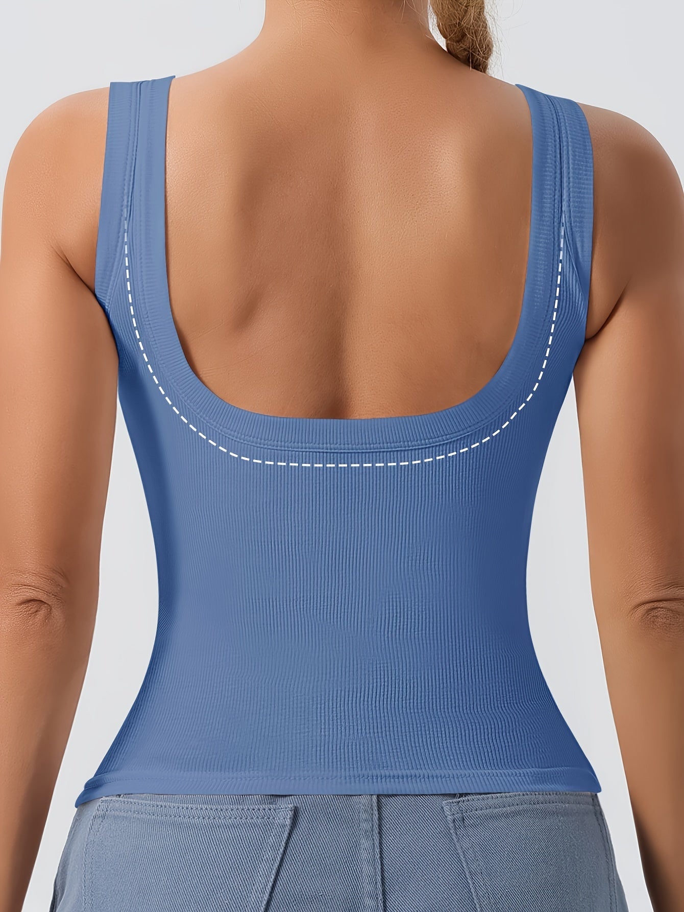 Women's Scoop Neck Tank Top Removable Chest Padding Slim Fit Casual Summer Sleeveless Top 8 Colors XS-XL