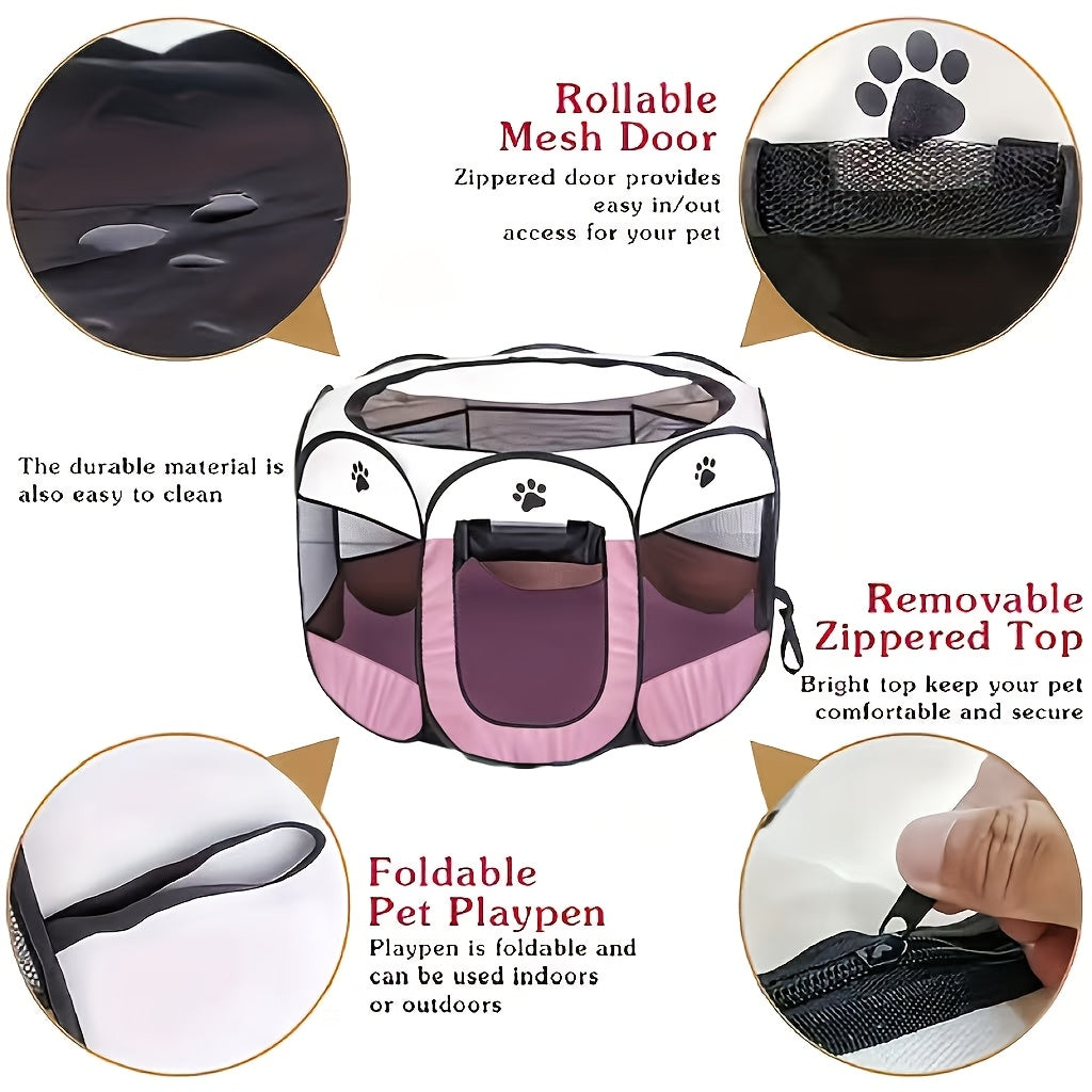 Parc pliable portable pour chiens, chats et lapins – Parc octogonal pour chiots intérieur/extérieur, enclos d'exercice à 8 panneaux pour petits et moyens animaux, installation facile sans outils
