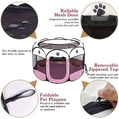 Parc pliable portable pour chiens, chats et lapins – Parc octogonal pour chiots intérieur/extérieur, enclos d'exercice à 8 panneaux pour petits et moyens animaux, installation facile sans outils