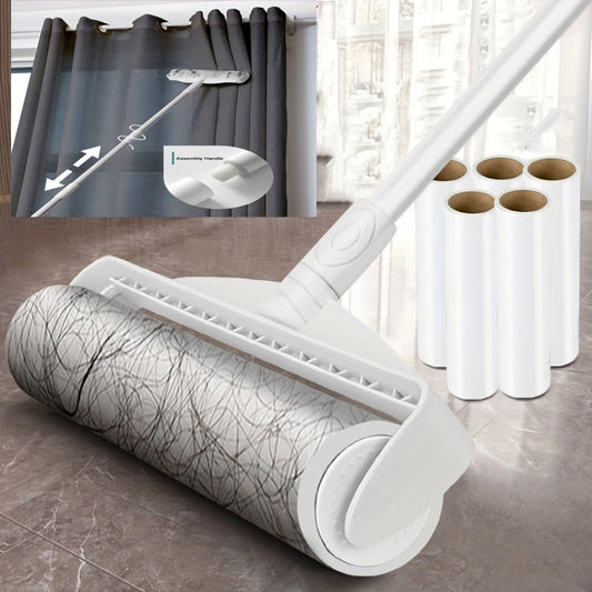 Rouleau anti-poils pour animaux avec manche long réglable de 124 cm - Rouleau adhésif détachable pour poils de chien et chat sur canapé, tapis et sols - Épilateur pour animaux à manche long avec recharges incluses