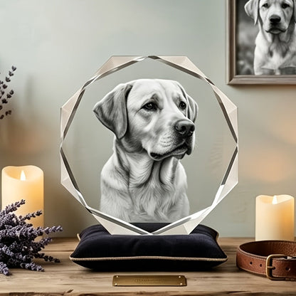 Souvenir en cristal gravé au laser avec photo de chien - Objet décoratif octogonal avec gravure 3D, cadeau commémoratif éternel pour les amoureux des chiens, idéal pour les anniversaires et en hommage à un animal disparu