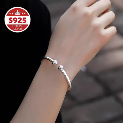 Ensemble de 2 bracelets joncs ouverts en argent sterling 925 nacré pour femme – Bracelet manchette ajustable hypoallergénique, bijou élégant pour la Saint-Valentin, la fête des Mères ou un anniversaire