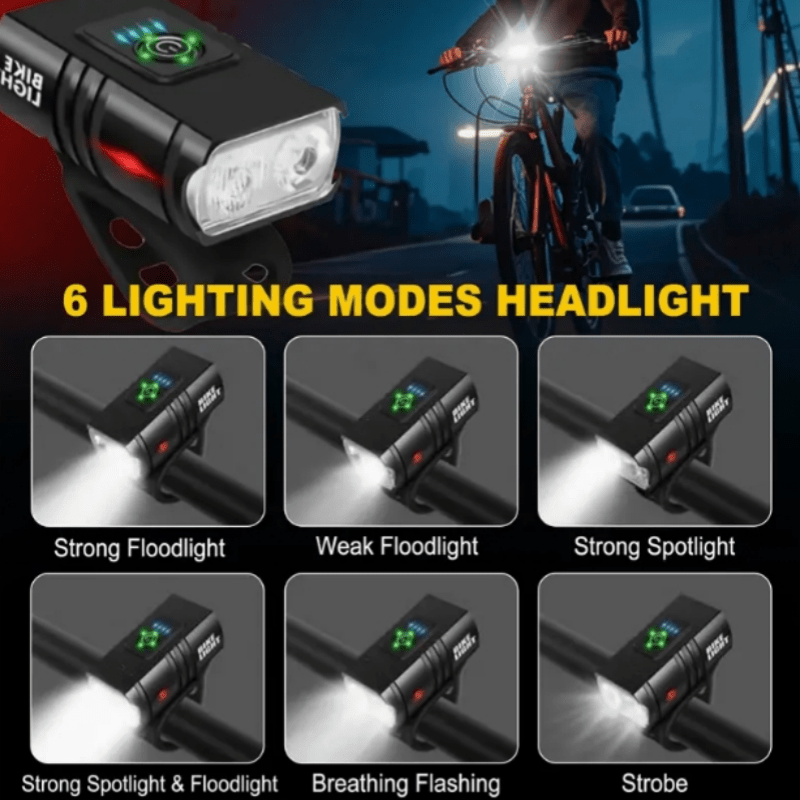 Ensemble d'éclairage de vélo ultra-lumineux rechargeable USB Type-C – Phare avant en alliage d'aluminium 6 modes & feu arrière 4 modes, éclairage LED pour vélo à charge rapide pour la conduite de nuit, le camping et la sécurité