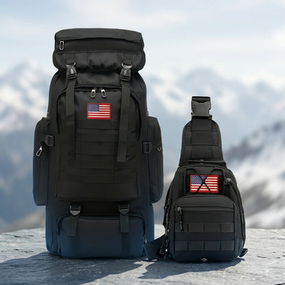 Ensemble tactique 2 pièces : Sac à dos et sac de poitrine - Sac d'assaut 80 L pour 3 jours pour homme, sac à dos militaire en polyester avec système MOLLE pour la randonnée, le camping, la chasse, les voyages et les sports de plein air