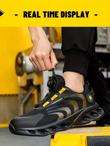 Chaussures de sécurité à embout d'acier pour hommes, largeur large, anti-perforation avec boucle rotative – Bottes de travail antidérapantes et rembourrées pour la construction, l'industrie et l'entrepôt, tailles US 6,5–13,5