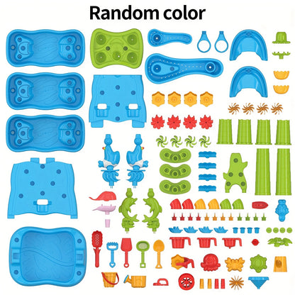 Table de jeu double face eau et sable pour enfants avec mur de labyrinthe à cascade – Table de jeu sensoriel d'extérieur pour tout-petits, garçons et filles – Station d'activité estivale de plage pour le jardin, la terrasse et la piscine