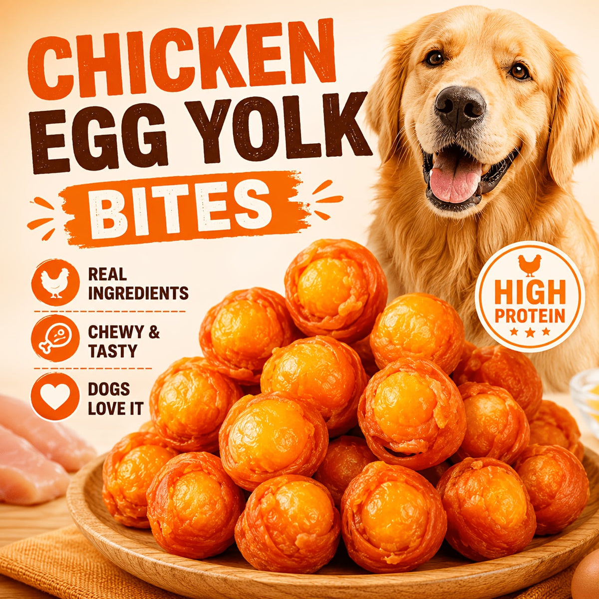 Lot combiné de friandises riches en protéines pour chiens – Roulés au canard séché et jaune d'œuf & fines lamelles de poulet au jaune d'œuf, friandises de dressage saines et tendres, faciles à digérer, ingrédients naturels