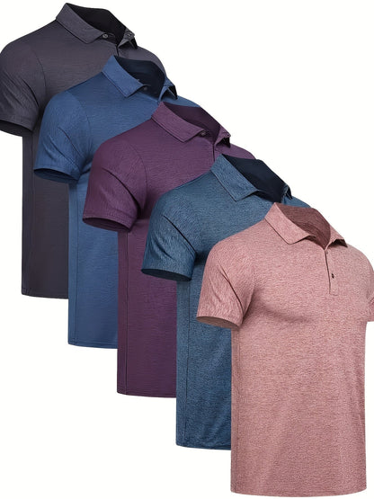 Lot de 5 polos pour homme – Chemise de golf à manches courtes, respirante et performante – T-shirt à col athlétique décontracté pour homme, tailles S-XXL