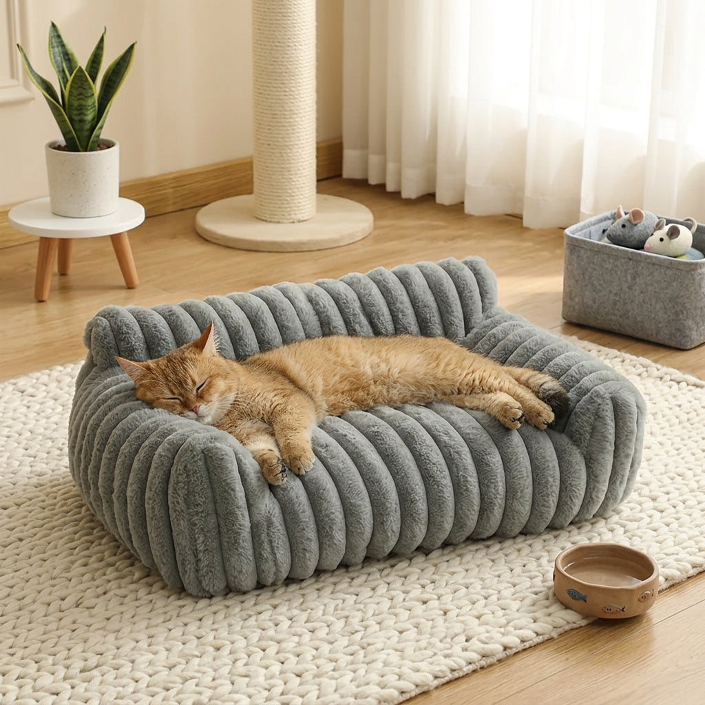 Canapé-lit pour chat - Maison pour chat douce, confortable et respirante pour grands, moyens et petits chats, joli panier de couchage en peluche adapté à toutes les saisons, transat pour chat d'intérieur et nid de repos douillet