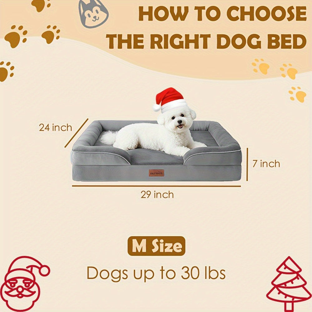 Canapé-lit pour chien extra large, 100 % mousse de soutien, traversin sur 4 côtés, housse amovible et lavable, fond antidérapant, soutien articulaire, lit pour animal de compagnie doux et chaud, gris, M L XL XXL, toutes races
