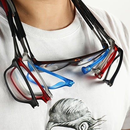 4 paires de lunettes de lecture magnétiques pliables à suspendre au cou pour hommes et femmes – Monture presbyte rétro carrée ultralégère, design télescopique anti-chute portable, puissances de +1,0 à +4,0 pour le port quotidien au bureau