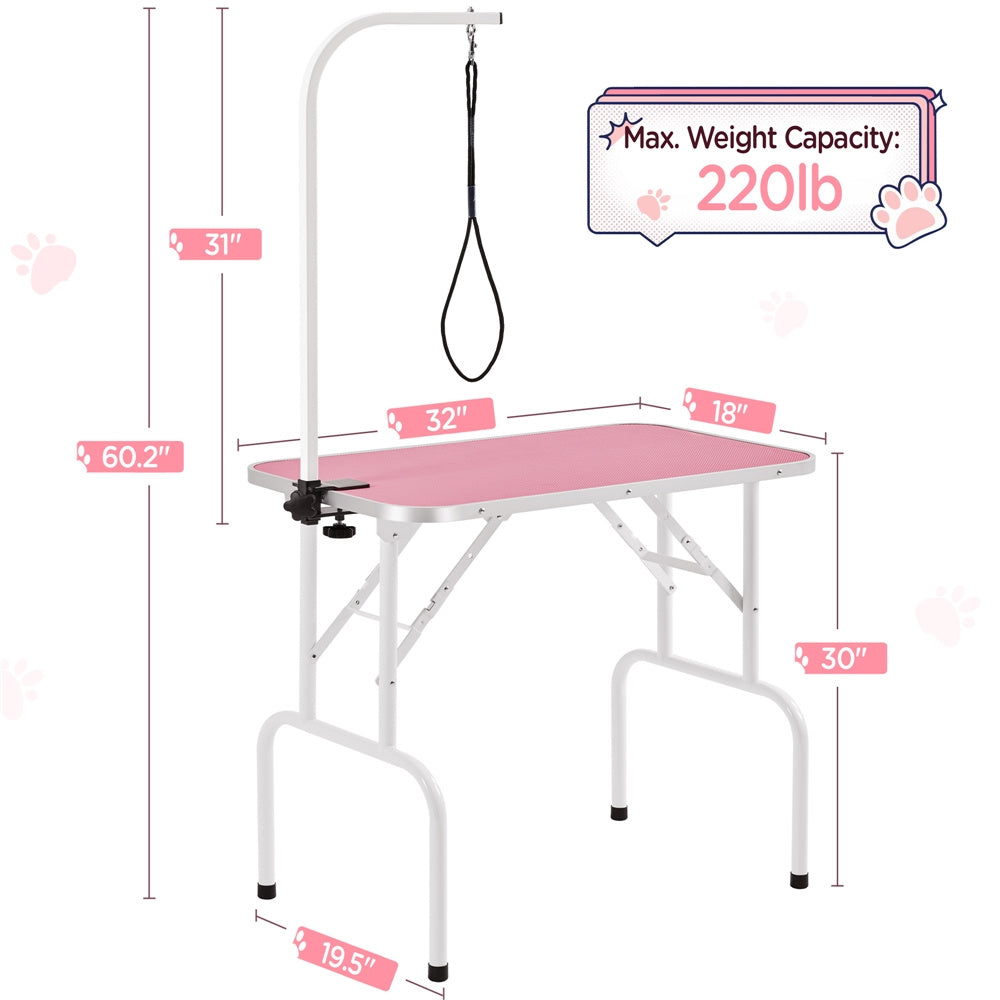 Table de toilettage pliable pour chiens et chats , bras réglable en hauteur avec surface antidérapante et imperméable et pieds pliants, station de beauté pour animaux portable pour la maison et les professionnels