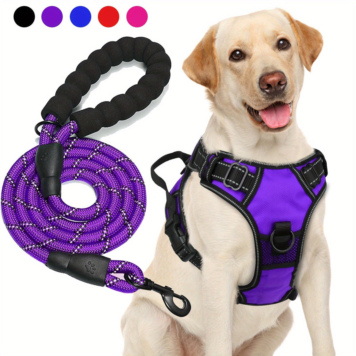 Ensemble harnais anti-traction et laisse pour chien – Harnais gilet réglable en tissu Oxford réfléchissant avec laisse à poignée rembourrée de 1,5 mètre pour chiens moyens à grands, boucles à dégagement rapide, tailles S à XL, 5 couleurs
