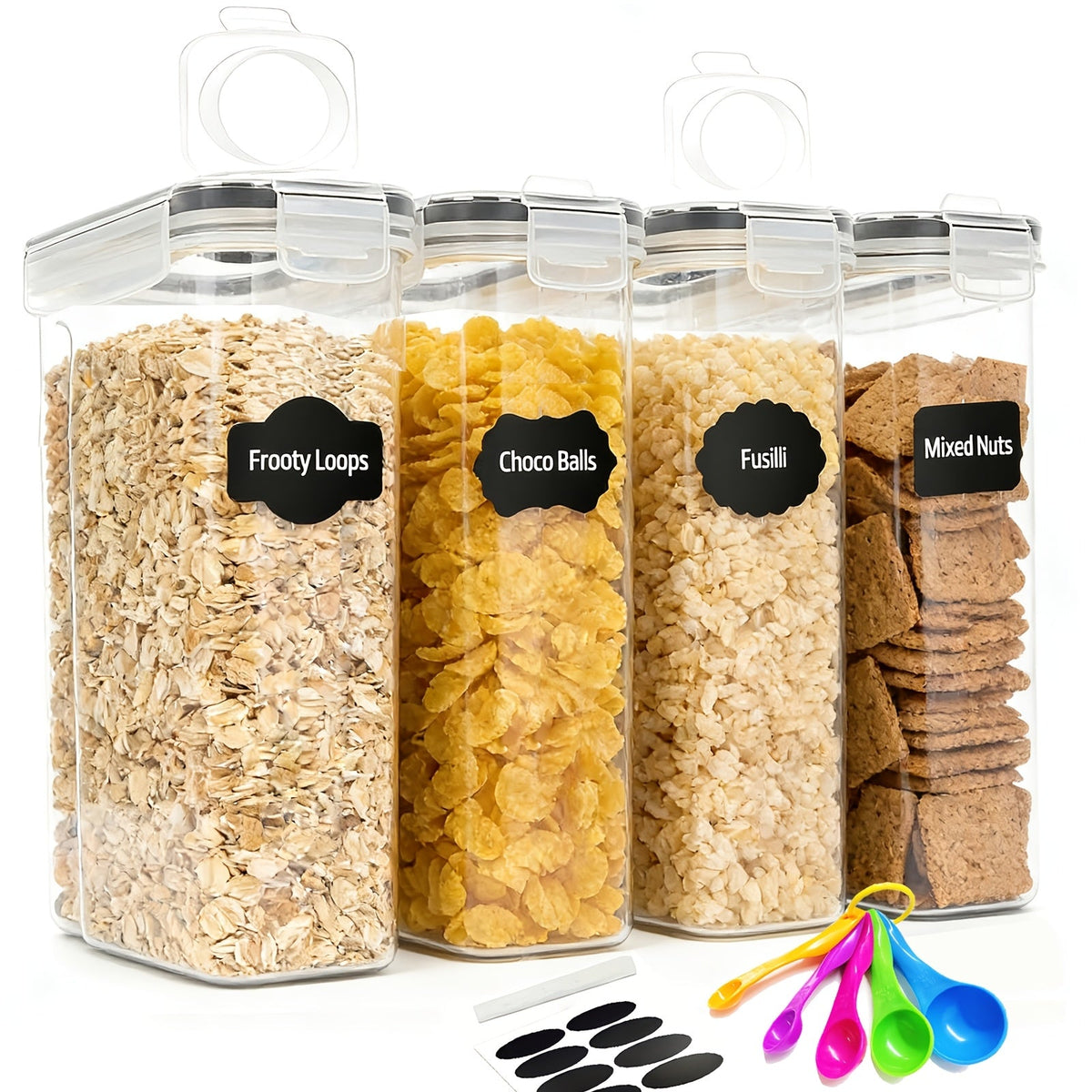 Lot de 4 récipients hermétiques pour aliments (4 L / 135 oz), très grands contenants à céréales sans BPA pour l'organisation du garde-manger - Rangement en vrac pour céréales, riz et noix, ensemble d'organisation de cuisine, excellent cadeau de Noël