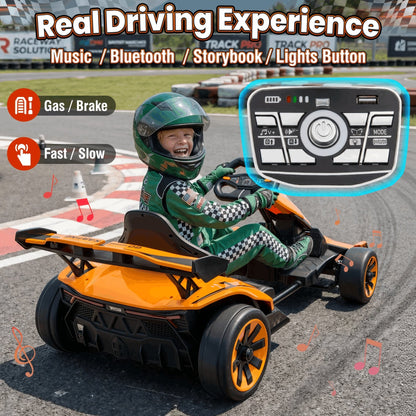 24V Electric Kids Go-Kart Drift Cart 360 Degree Drift Mode High Speed Racing with Soft Start Music Safety Belt Metal Frame Dual Brake for Boys Girls Ages 6 and Up Birthday Christmas Gift Black White Red Orange Silver
