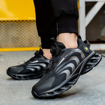 Chaussures de sécurité à embout d'acier pour hommes, largeur large, anti-perforation avec boucle rotative – Bottes de travail antidérapantes et rembourrées pour la construction, l'industrie et l'entrepôt, tailles US 6,5–13,5
