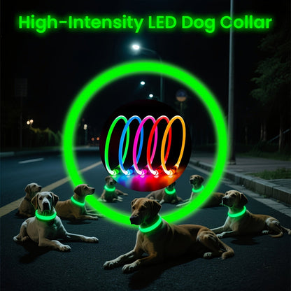 Collier pour chien à LED rechargeable par USB – Collier de sécurité lumineux à 360° avec 3 modes, réglable et découpable en TPU pour chiens de petite, moyenne et grande taille, idéal pour les promenades nocturnes, la course et la chasse