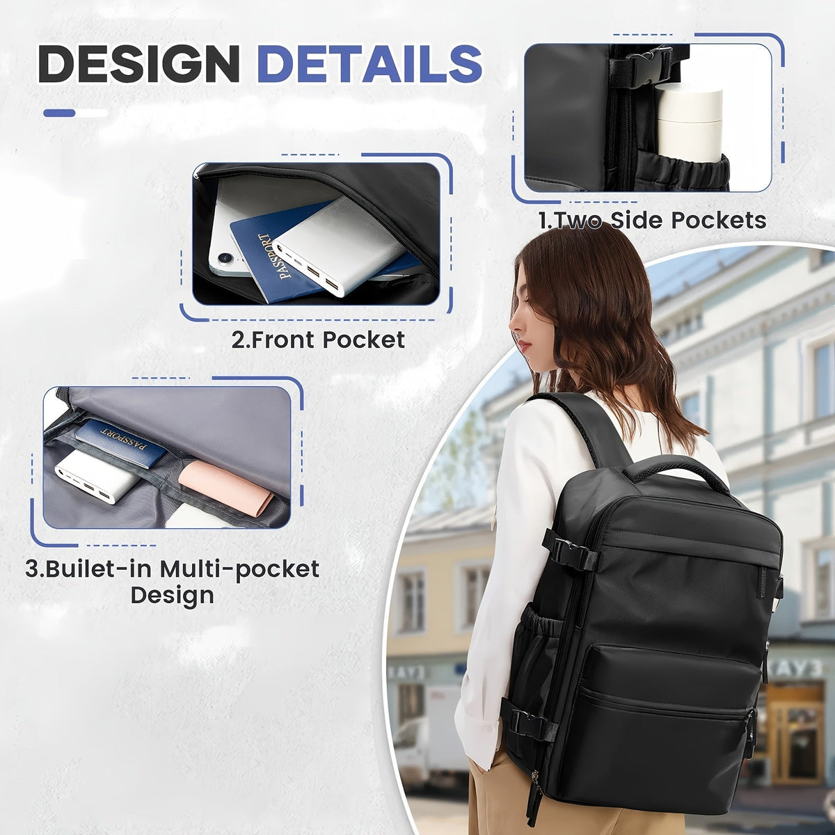 Sac à dos de voyage avec pompe à vide – Sac de transport pour ordinateur portable extensible, grande capacité, gain de place, en tissu Oxford pour hommes et femmes, randonnée, camping et voyage