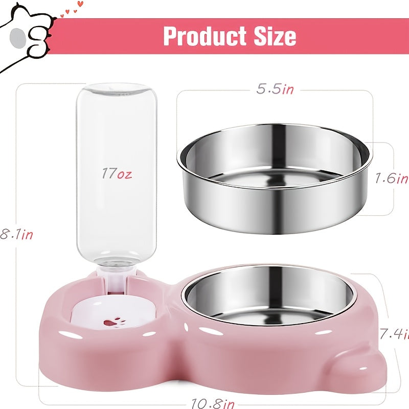 Ensemble de deux gamelles pour animaux avec bouteille d’eau automatique – Gamelles d’eau et de nourriture pour petits chiens et chats, lavables au lave-vaisselle, durables et sans BPA, rose gris violet, station de nourrissage pour animaux d’intérieur