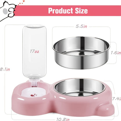 Ensemble de deux gamelles pour animaux avec bouteille d’eau automatique – Gamelles d’eau et de nourriture pour petits chiens et chats, lavables au lave-vaisselle, durables et sans BPA, rose gris violet, station de nourrissage pour animaux d’intérieur