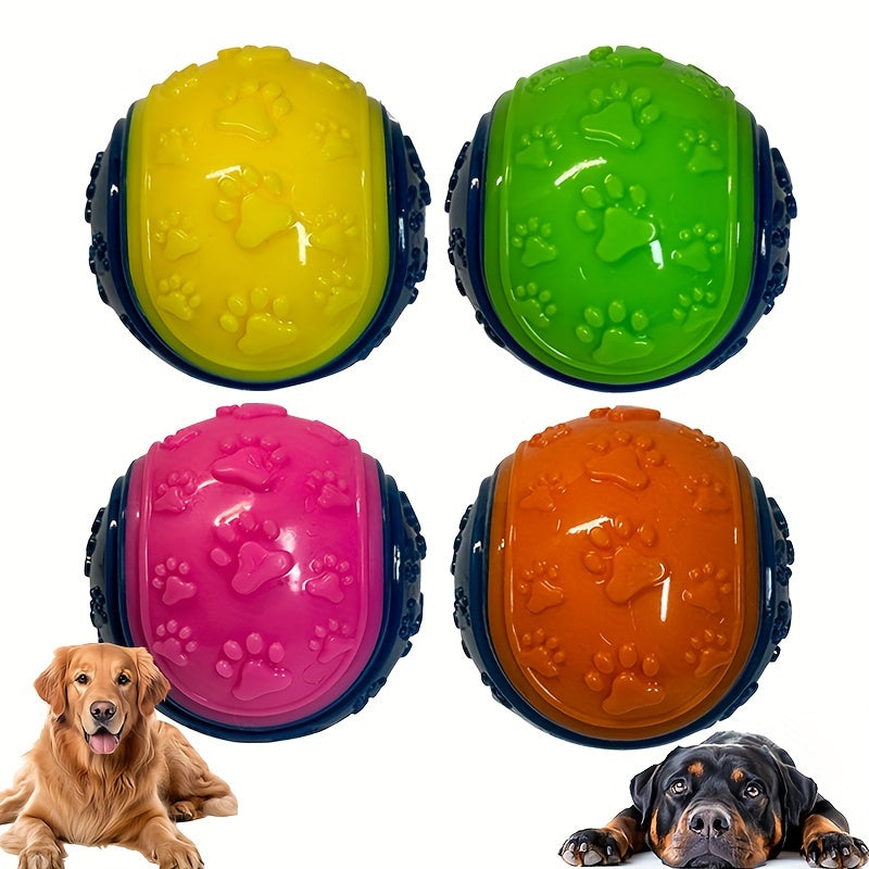 Lot de 4 balles pouët-pouët pour chien - Jouets à mâcher durables en caoutchouc non toxique pour chiots en période de dentition et mâcheurs agressifs, balles interactives de nettoyage des dents pour toutes races et tailles, couleurs assorties