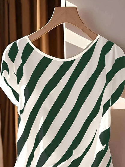 Chemisier sans manches pour femme style français à rayures avec nœud - Haut semi-transparent à col rond, idéal pour le printemps, l'été et l'automne, chic et décontracté | Haut pour femme au design élégant d'inspiration française, lavable en machine