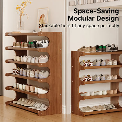 Meuble à chaussures 3/5/6 niveaux effet bois | Organisateur de rangement multi-niveaux gain de place | Étagère à chaussures sur pied facile à monter pour entrée, dortoir, placard ou chambre | Marron