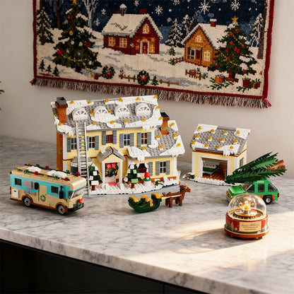 1958-Piece Christmas Holiday Snow House Building Set with Color Box, Challenging Assembly Brick Kit - Collectible Winter Village Home Decor Building Blocks, Perfect Christmas Birthday Gift for Adults & Teens