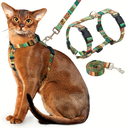 Ensemble harnais et laisse pour chat anti-fugue, harnais de poitrine réglable, doux et léger, confortable et sûr pour la promenade et le voyage, pour chats et chatons de petite, moyenne et grande taille
