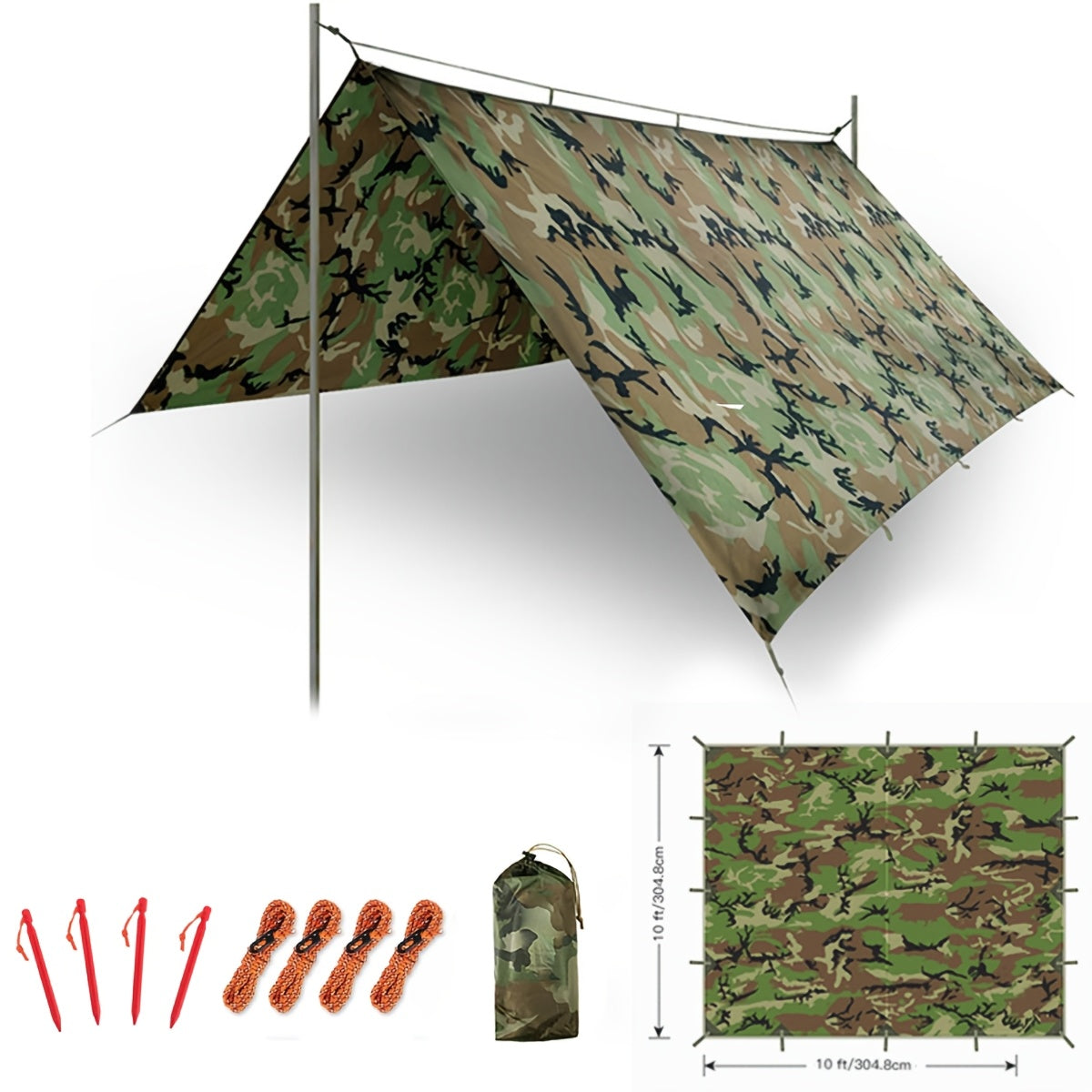 Toile de tente de camping avec protection UV et support en alliage – Abri pliable et portable pour 4 personnes pour randonnée, camping, jardin et survie en plein air | Auvent de camping toutes saisons