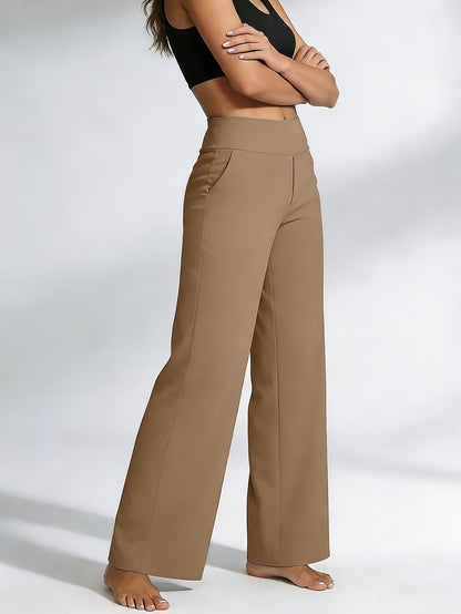 Pantalon de yoga taille haute à jambe droite pour femme avec poches – Vêtement de sport décontracté, extensible et ample pour femme, pantalon d'entraînement uni d'été pour le yoga, la gym, le pilates et le quotidien, S-XXL