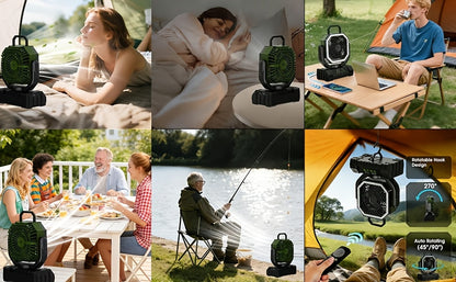 Ventilateur de camping 20000mAh avec télécommande, éclairage LED, oscillation, 4 vitesses, minuterie et batterie externe - Ventilateur de tente rechargeable pour le camping, le pique-nique, le barbecue et la pêche en plein air
