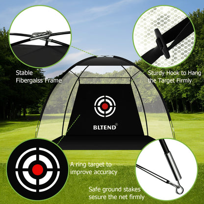 Filet de pratique de golf 10x7 pi avec tapis, balles, tees et sac de transport – Filet de frappe robuste pour jardin, sous-sol et usage intérieur/extérieur, équipement d'entraînement de golf, cadeau pour hommes et femmes