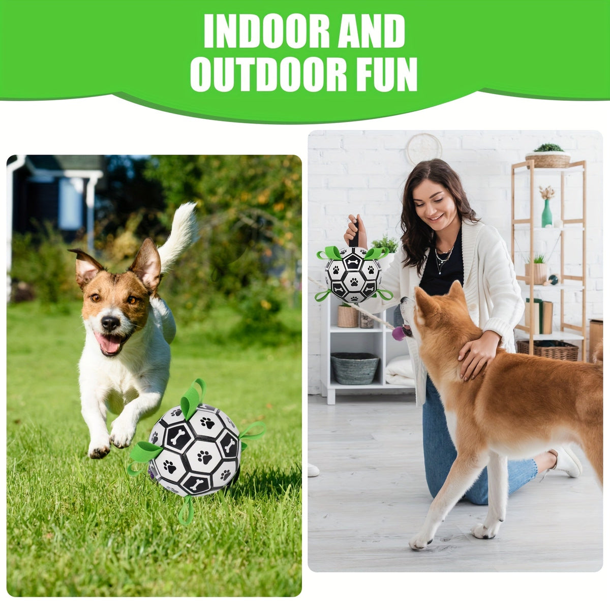 Jouet pour chien en forme de ballon de football avec sangles – Jouet durable pour jeux de traction et jeux d'eau pour chiens de petite et moyenne taille, inclut un embout de gonflage, cadeau idéal pour les chiots à Noël et pour les anniversaires