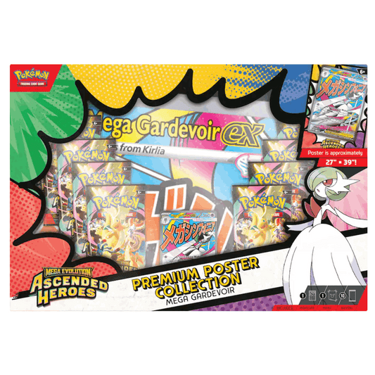 Collection de posters Premium Pokémon JCC Mega Évolution Héros Ascensionnés 10 boosters Carte promo brillante Full Art Grand poster Mega Gardevoir-ex Mega Lucario-ex Cadeau pour collectionneurs