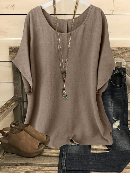 Haut de plage ample et brillant pour femme – T-shirt de vacances à manches courtes et col rond, couleur unie, pour sorties estivales décontractées