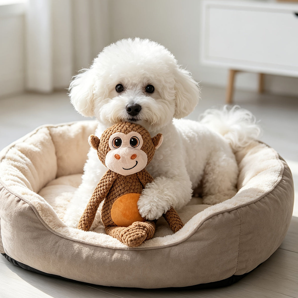 Jouet en peluche grinçant extra large pour chiens et chats – Singe en dessin animé interactif à double couche résistant aux déchirures, jouet à mâcher bruissant, sans pile nécessaire