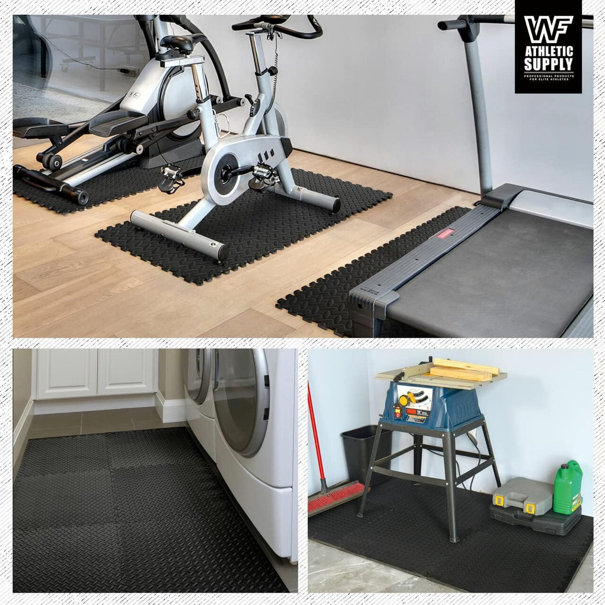 Dalles de sol en mousse EVA, lot de 24, 8,9 m², 1,27 cm d'épaisseur, tapis en mousse emboîtables 61 x 61 cm pour salle de sport à domicile, yoga, salle de jeux, entraînement, coussin anti-fatigue, revêtement de sol intérieur avec bordures
