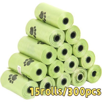 Dog Waste Bags 15 Rolls 300 Count Leak-Proof Odor-Proof - Thick Polyethylene Poop Bags with Cute Paw Print Design for Dogs & Cats, Easy-Tear Rolls, Durable Pet Waste Cleanup Bags for Walks & Outdoor Use