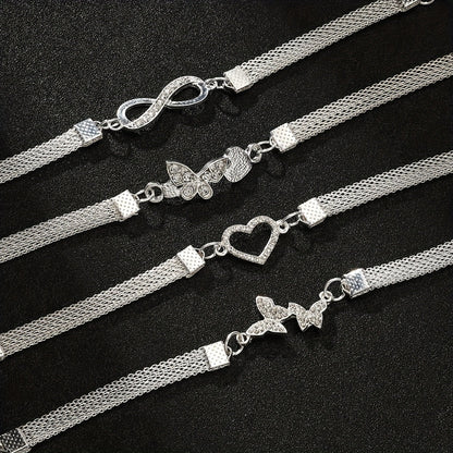 Lot de 4 bracelets de cheville infini papillon en argent 925 – Chaîne de pied empilable pour femmes, bijoux d'été élégants, cadeau pour la fête des mères et anniversaire