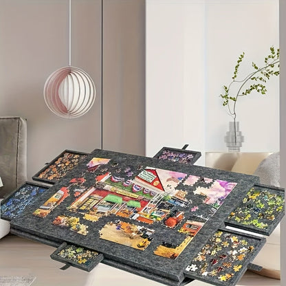 Table de puzzle 1000 pièces, design inclinable 2-en-1 avec couvercle support et 6 tiroirs, plateau de puzzle ultra-léger et portable pour adultes, accessoire de puzzle ergonomique, cadeau pour les amateurs de puzzle – Naturel et Gris