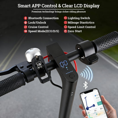 Trottinette électrique pliable pour adultes, moteur 350 W, autonomie de 34 km, compatible avec application, pneus 8,5 pouces, 3 modes de vitesse, écran LED, frein arrière, e-trottinette urbaine portable, noire