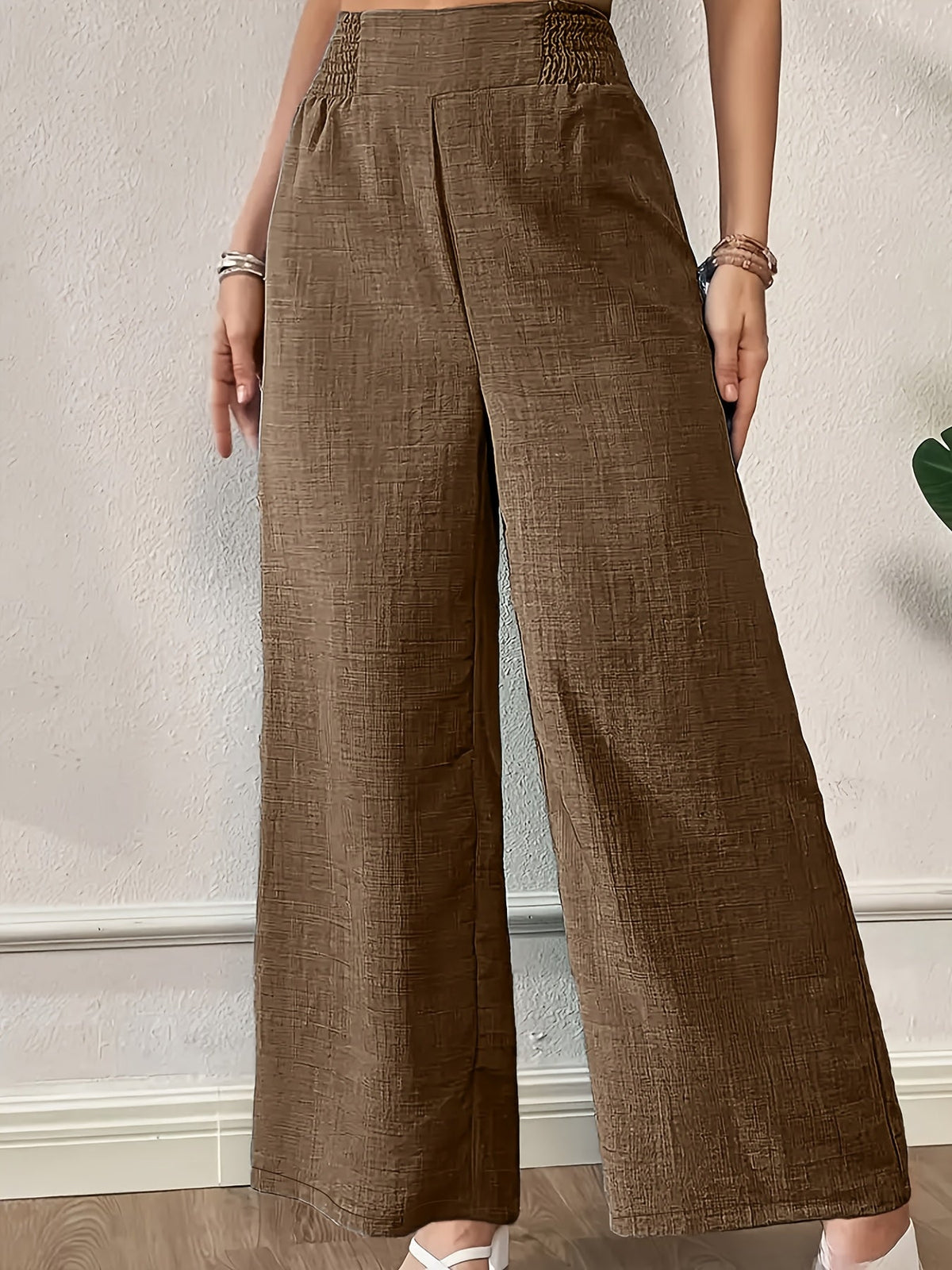 Pantalon large à taille haute pour femme, pantalon droit à taille élastique | Tenue élégante, décontractée, de bureau ou formelle, bleu clair, noir, bleu marine, rose, S M L XL XXL