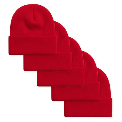 Lot de 5 bonnets unisexe en tricot pour hommes et femmes - Bonnets chauds, coupe-vent et doux en acrylique pour le ski en hiver, les activités en extérieur et le quotidien, bonnets légers et extensibles à revers, excellente idée cadeau